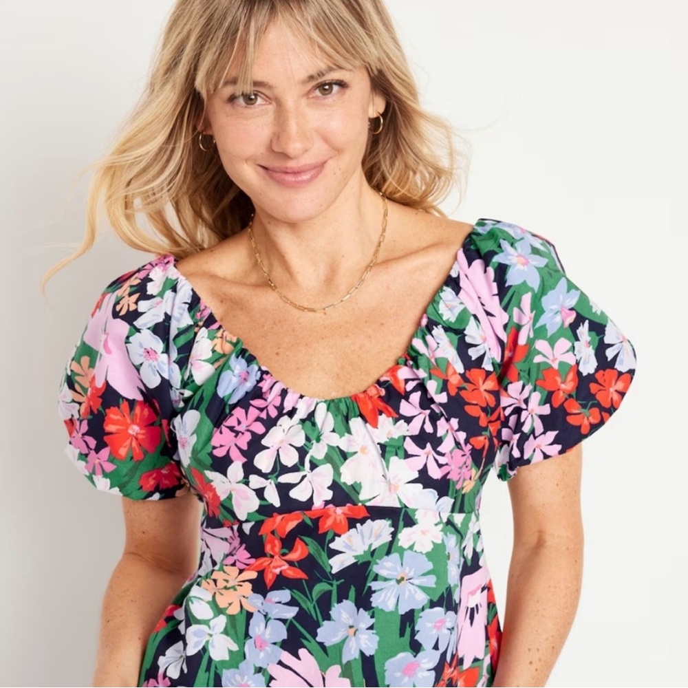 OLD NAVY Women’s Waist-Defined V-Neck Top Navy Floral Size 3X
